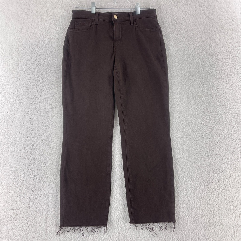 L'Agence Sada Jeans Womens Size 25 Brown Denim High-Rise Cropped Slim Frayed Hem